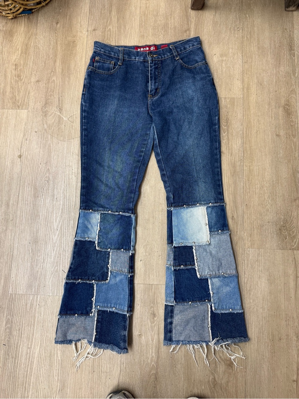 Vtg 90s Zana Di Patchwork Flared Jeans Sz 28W